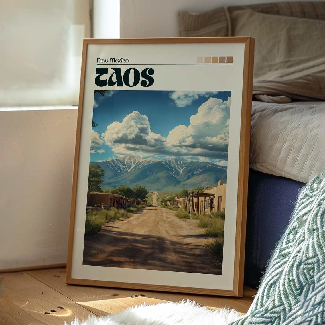 Taos New Mexico Desert Road Adobe Snow Peak Retro Travel Poster - Image 3