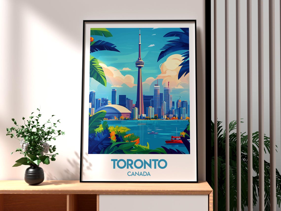 Toronto Canada CN Tower City Skyline Harbor Sunset Travel Poster