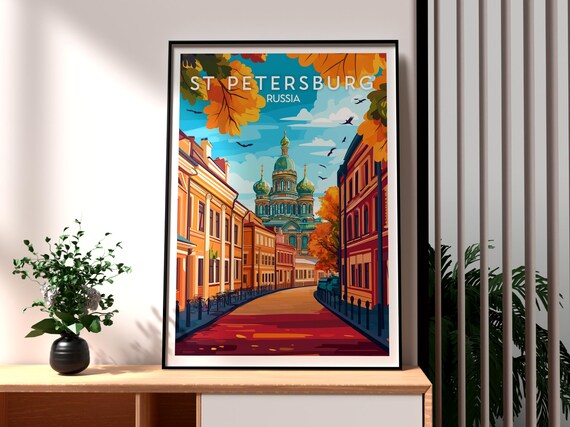 St Petersburg Russia Church of Spilled Blood Autumn Travel Poster