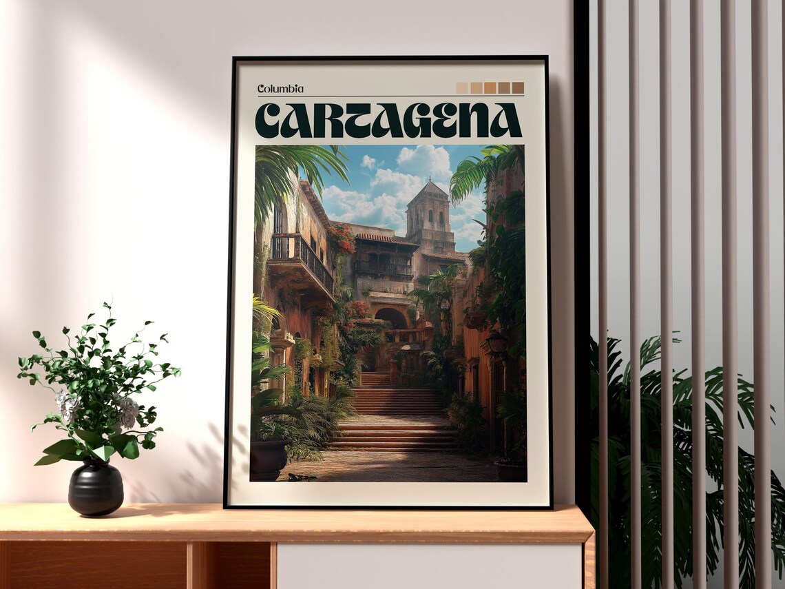 Cartagena Colombia Colonial Old Town Steps Historic Travel Poster