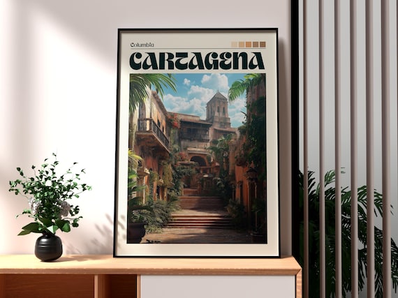 Cartagena Colombia Colonial Old Town Steps Historic Travel Poster