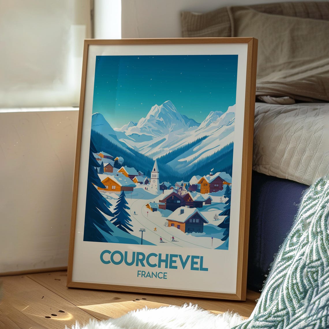 Courchevel France Snowy Village Night Ski Resort Travel Poster - Image 3