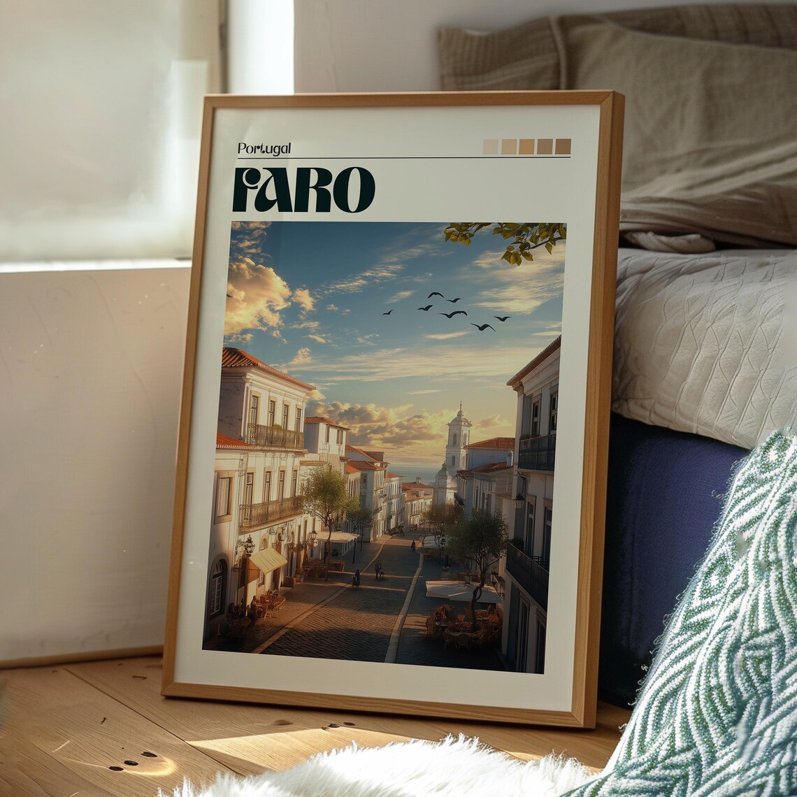 Faro Portugal Old Town Sunset Street Church Tower Travel Poster - Image 3