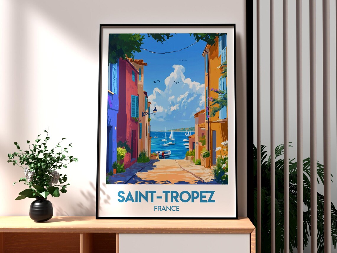 Saint Tropez France Harbor Alley Sailboats Riviera Travel Poster