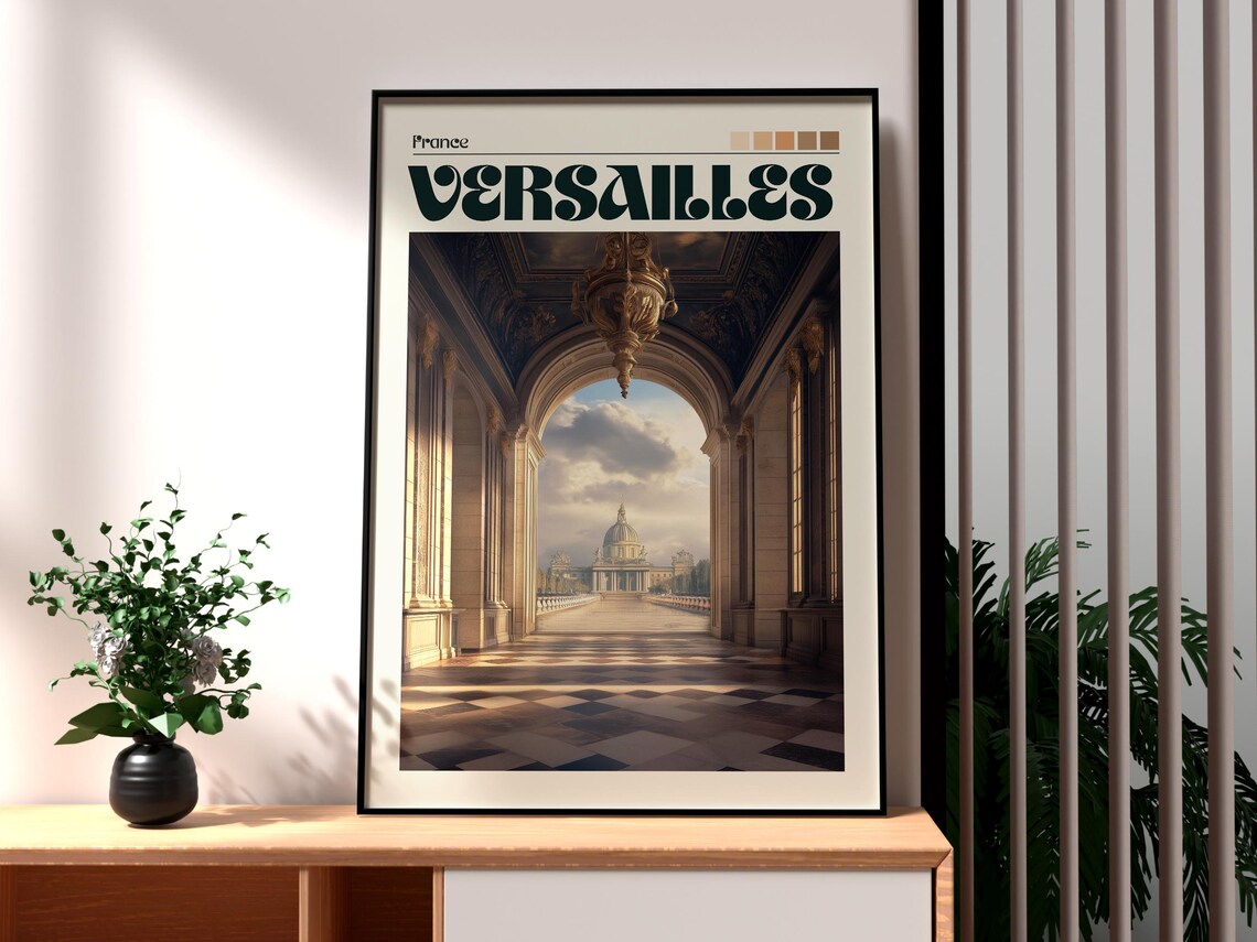 Versailles France Ornate Palace Corridor Checkered Floor Art Poster