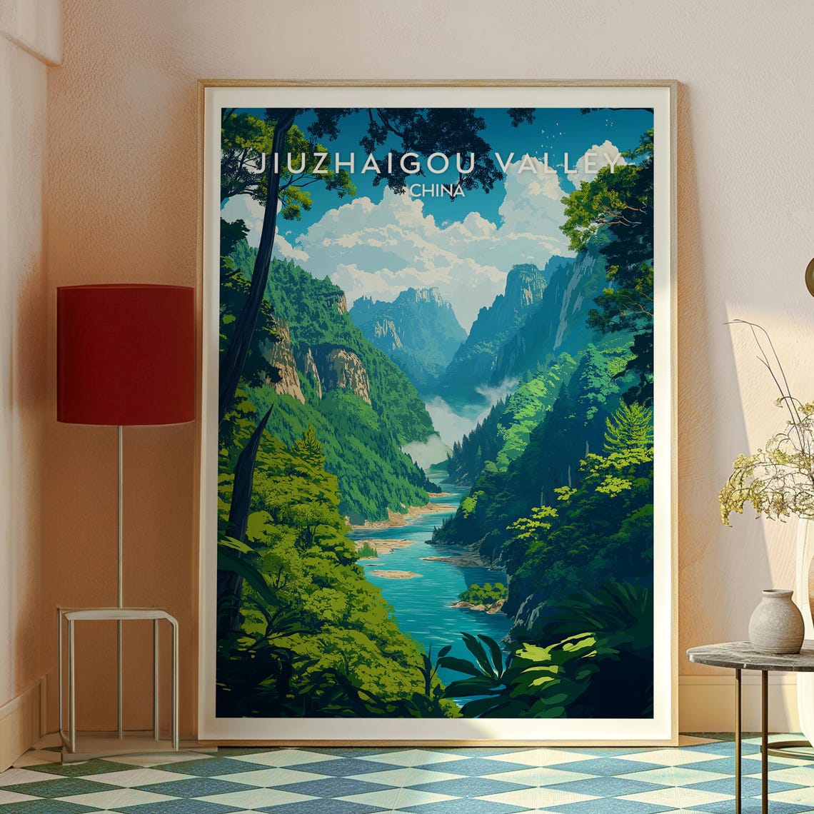 Jiuzhaigou Valley China Lush Forest Canyon Blue River Travel Poster - Image 2