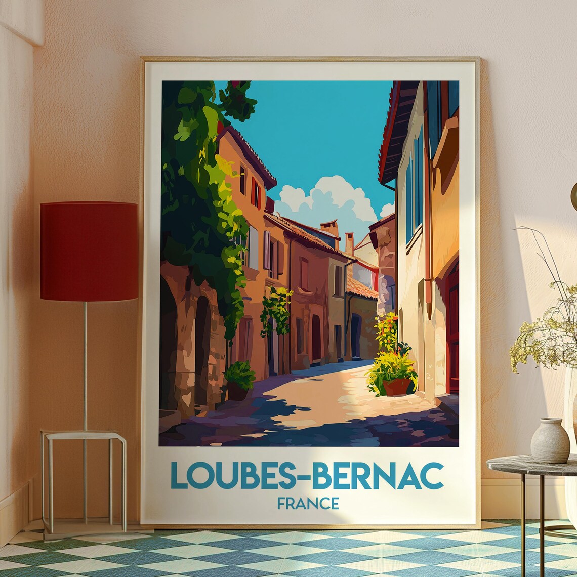 Loubes-Bernac France Village Street Sunlit Alley Travel Poster - Image 2