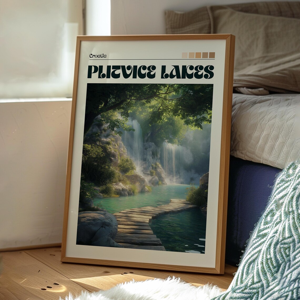 Plitvice Lakes Croatia Waterfall Wooden Boardwalk Travel Poster - Image 3