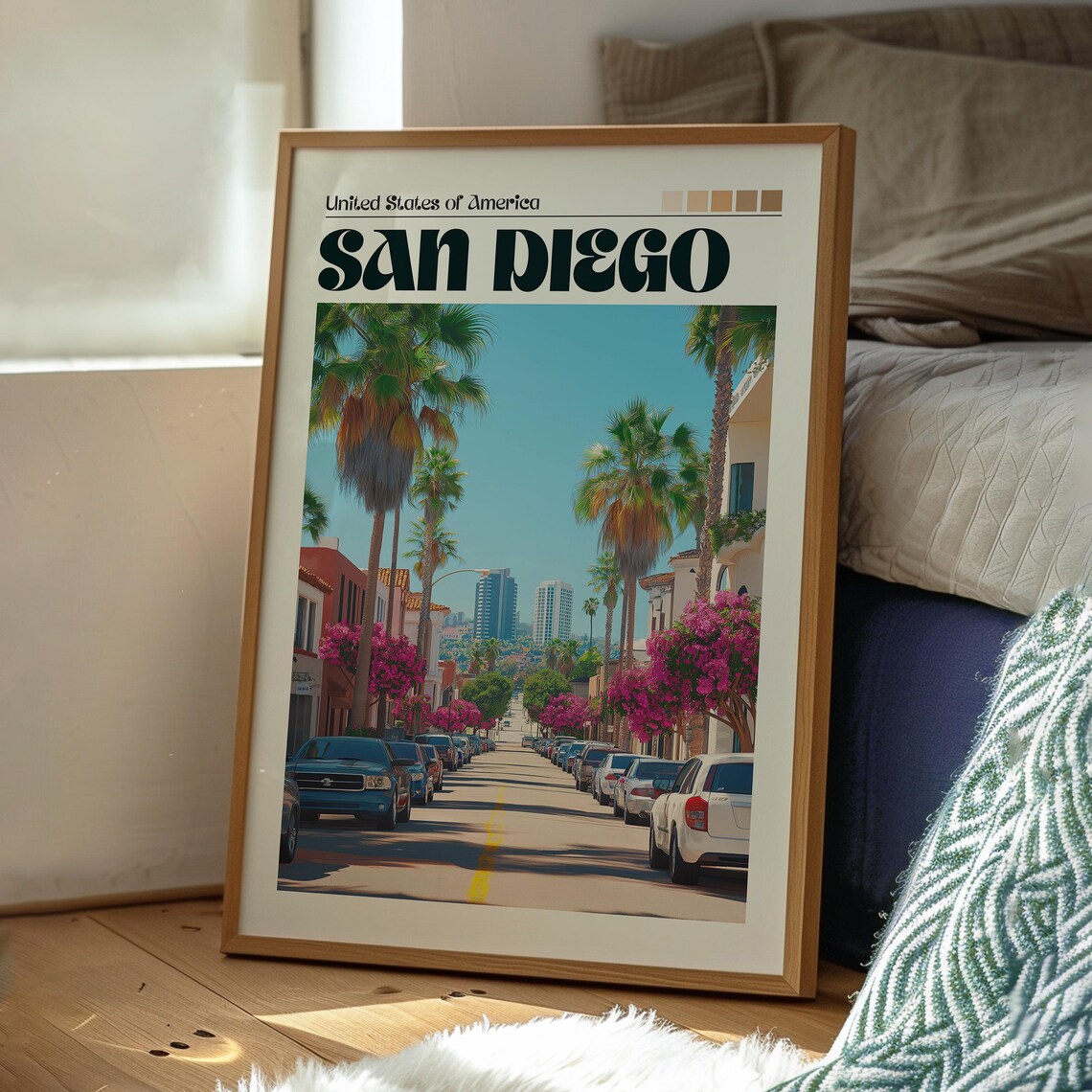 San Diego California Palm Lined Street Vintage USA Travel Poster - Image 3