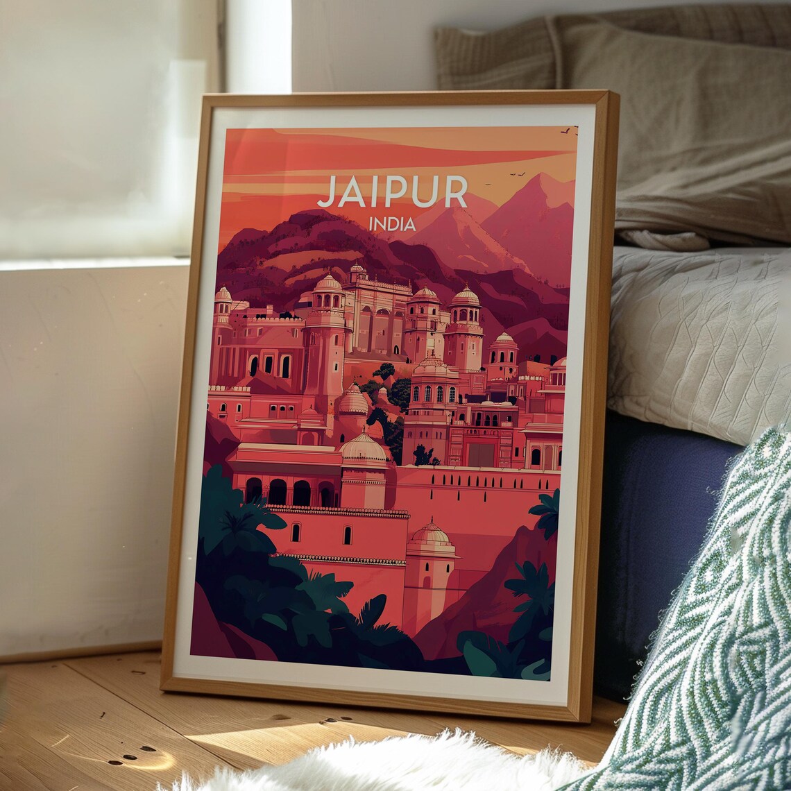 Jaipur India Pink City Palace Fort Sunset Hills Travel Poster - Image 3