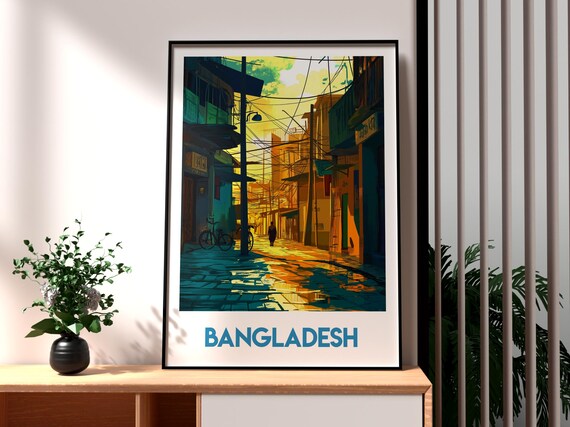 Bangladesh City Street Golden Light Vintage Style Travel Poster