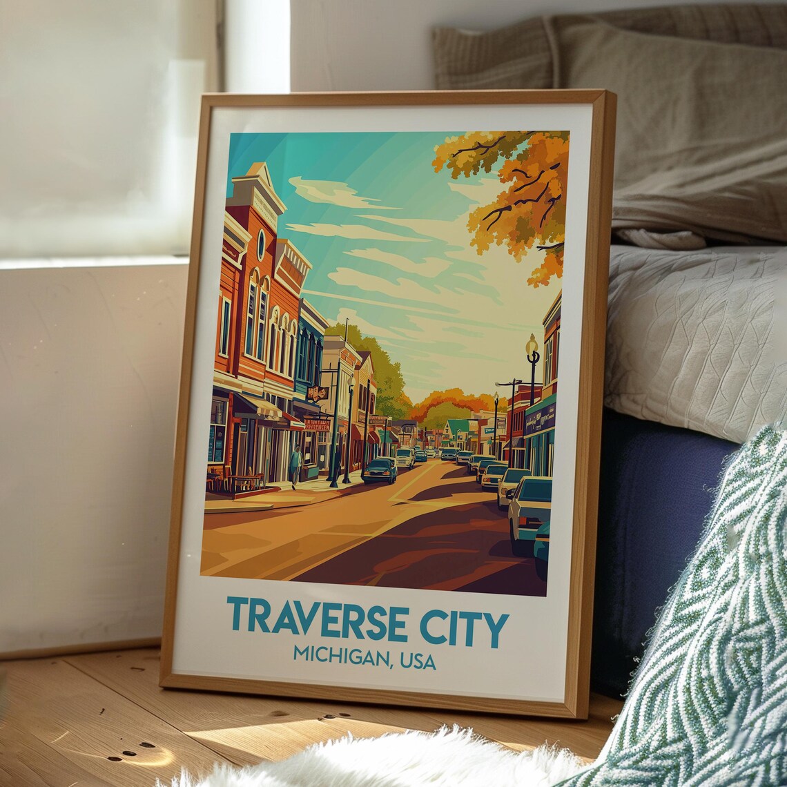 Traverse City Michigan USA Small Town Street Autumn Travel Poster - Image 3