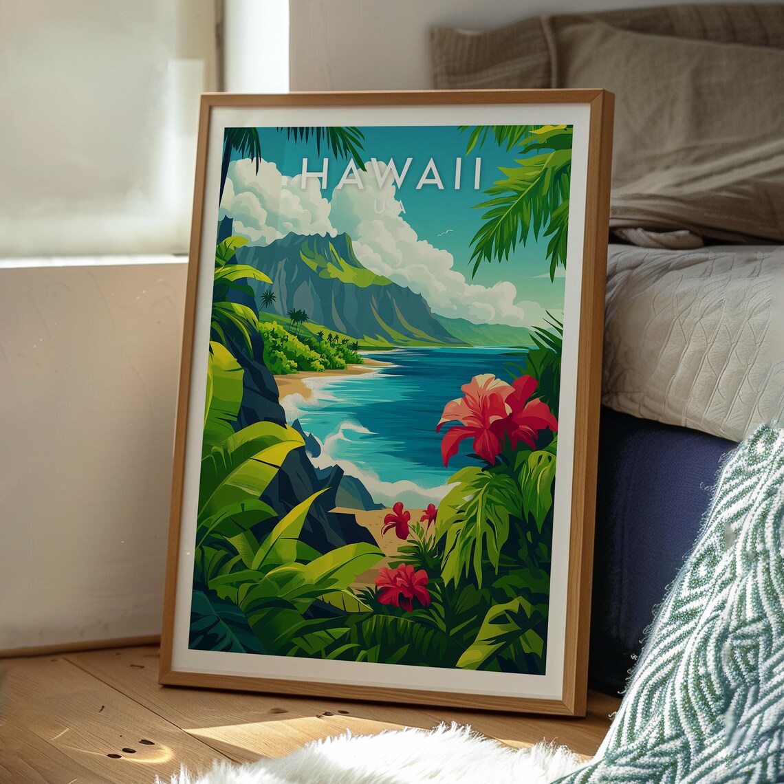 Hawaii Tropical Ocean Cove Hibiscus Jungle Flowers Travel Poster - Image 3