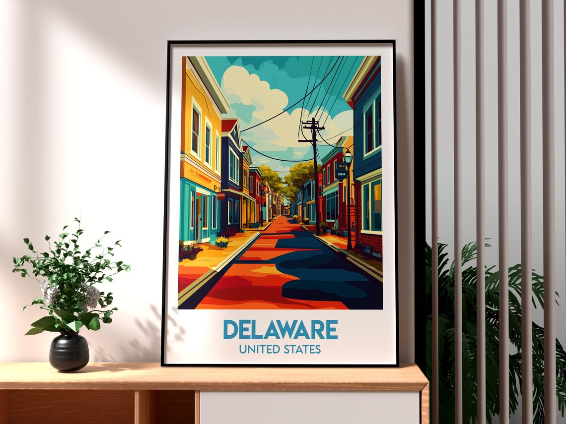 Delaware USA Colorful Historic Street Scene Travel Art Poster
