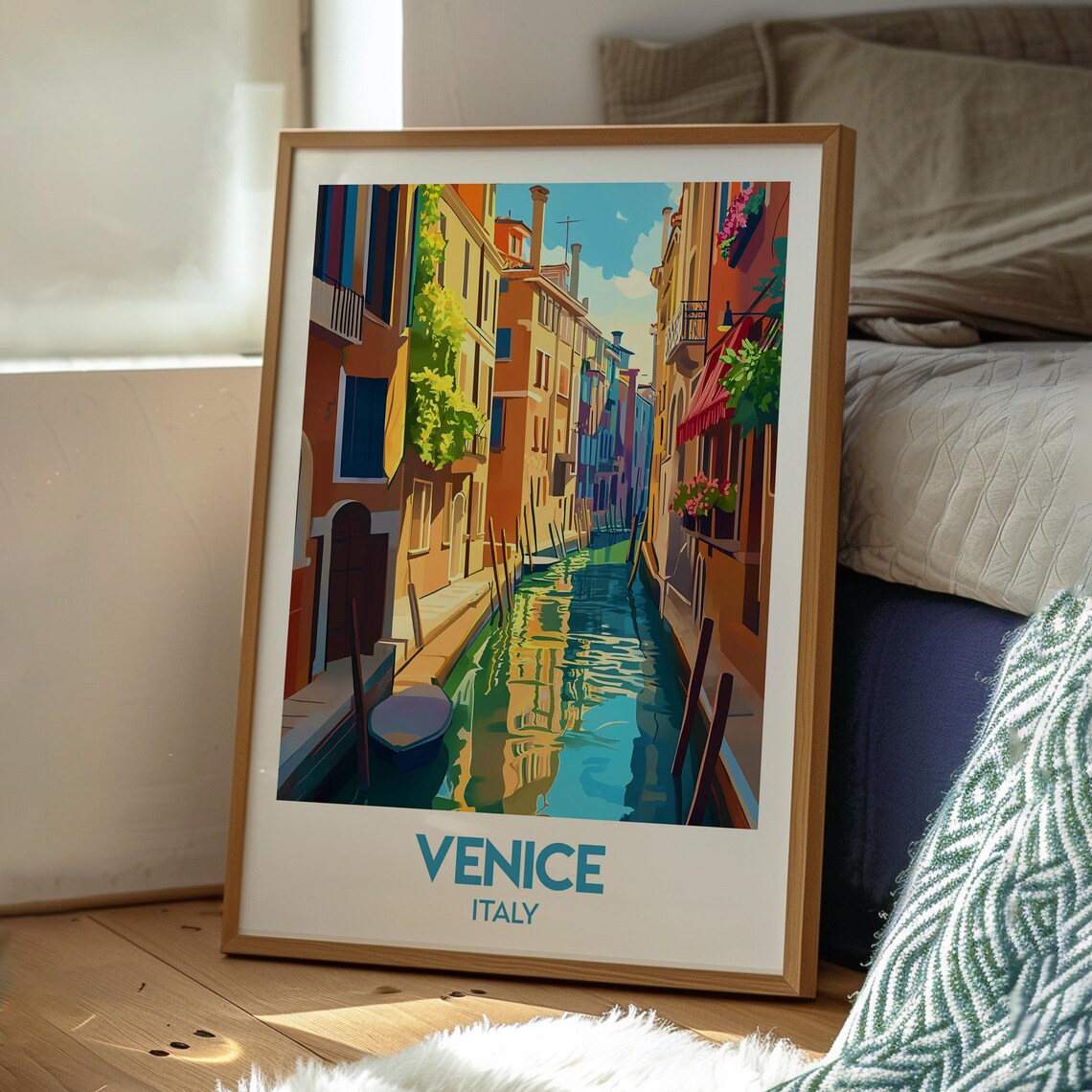 Venice Italy Colorful Canal Reflections Gondola Travel Poster - Image 3