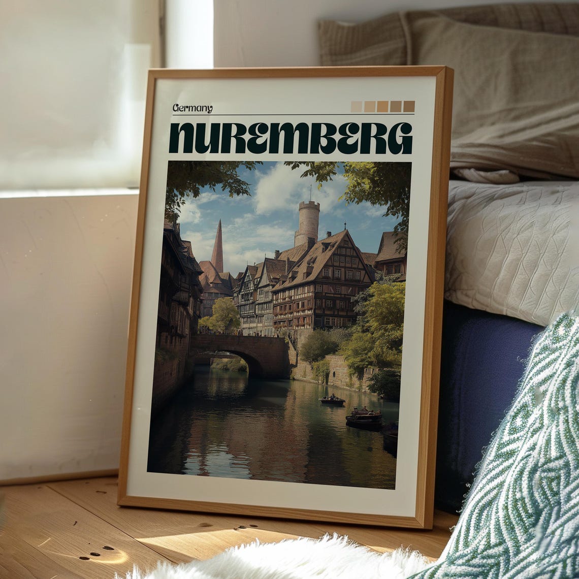 Nuremberg Germany Historic Old Town Canal Bridge Travel Poster - Image 3