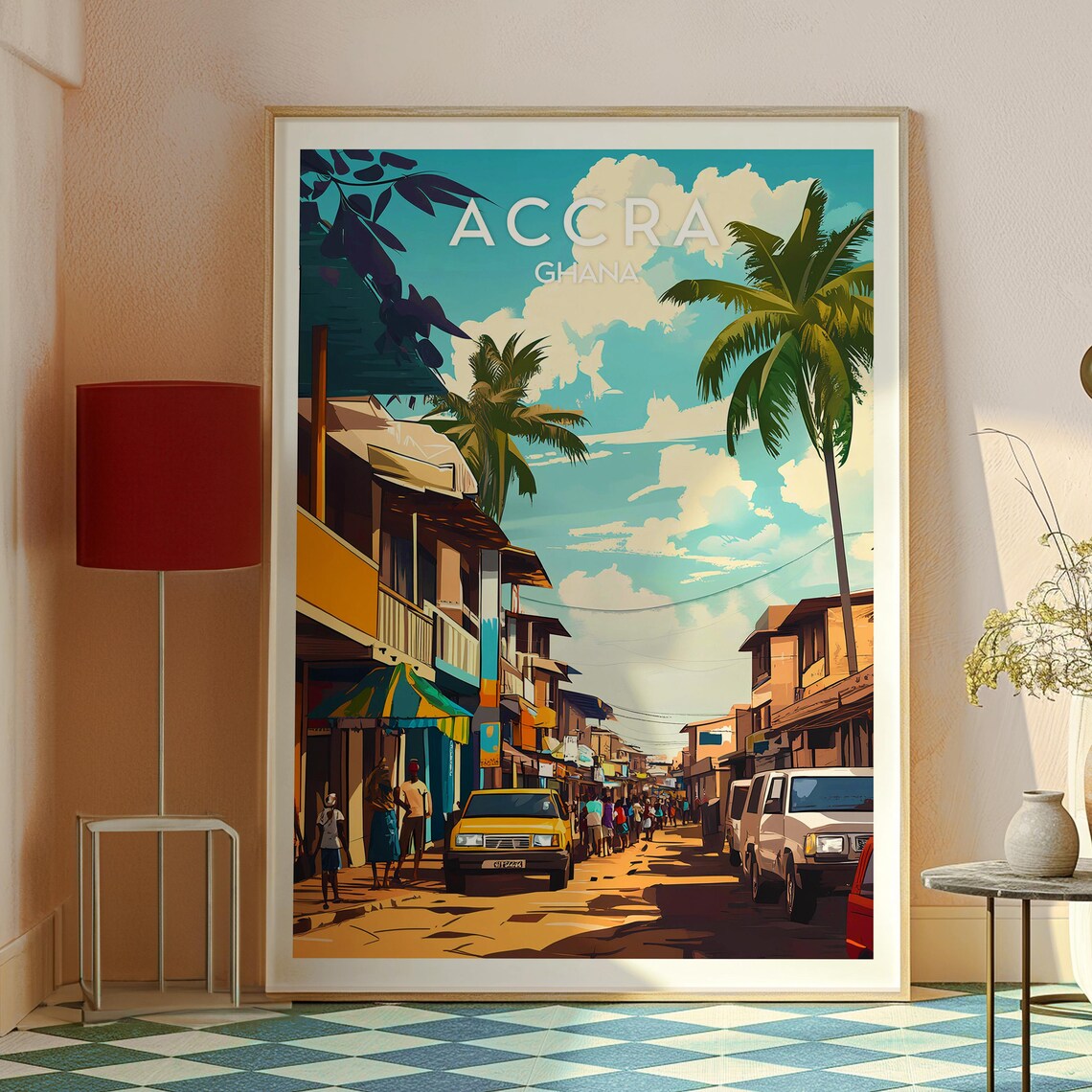 Accra Ghana Bustling Street Market Palm City West Africa Travel Poster - Image 2