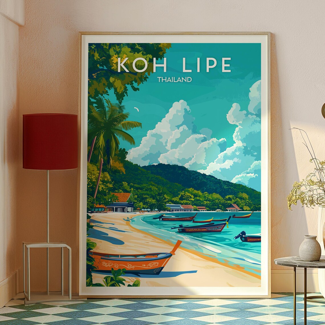 Koh Lipe Thailand Island Longtail Boats Turquoise Bay Travel Poster - Image 2