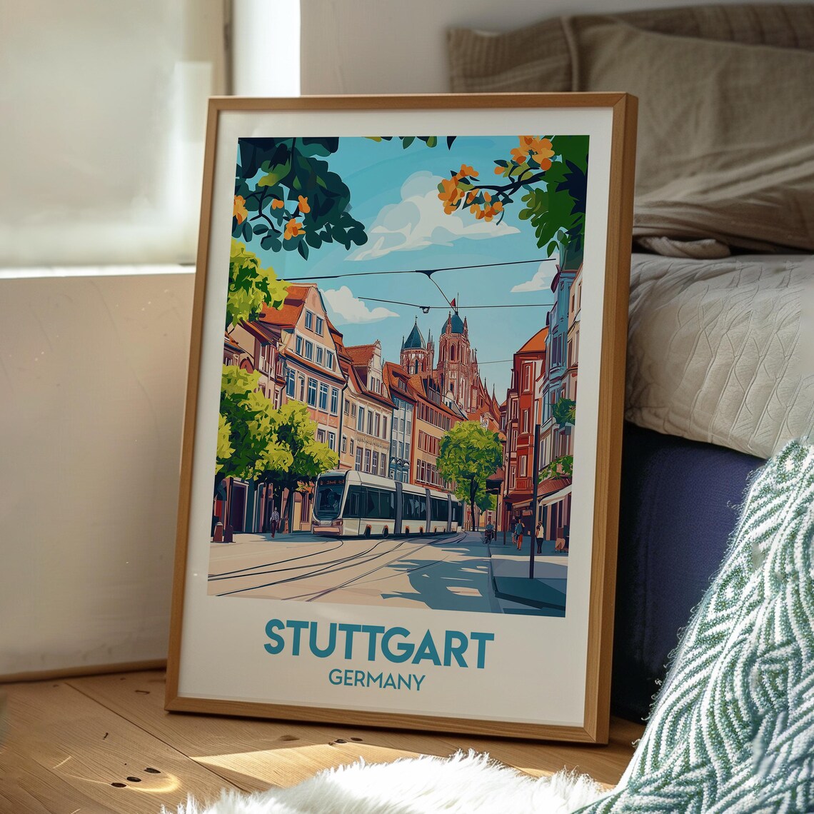 Stuttgart Germany Old Town Tram Retro Vintage Street Travel Poster - Image 3