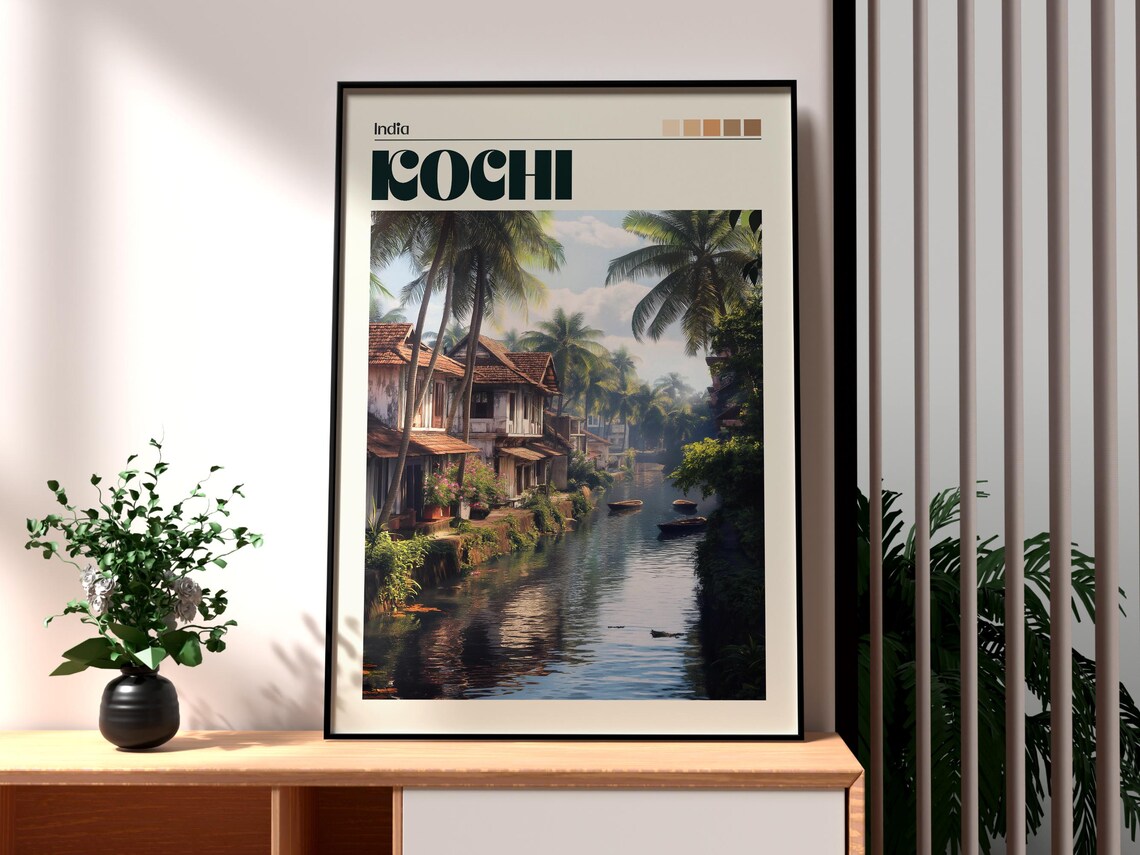 Kochi India Palm Canal Old Houses Kerala Backwater Art Poster