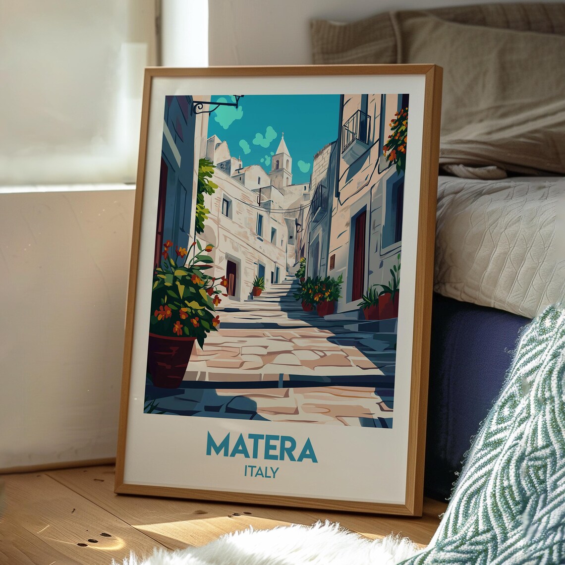 Matera Italy Ancient Stone Alley Old Town Flower Travel Poster - Image 3