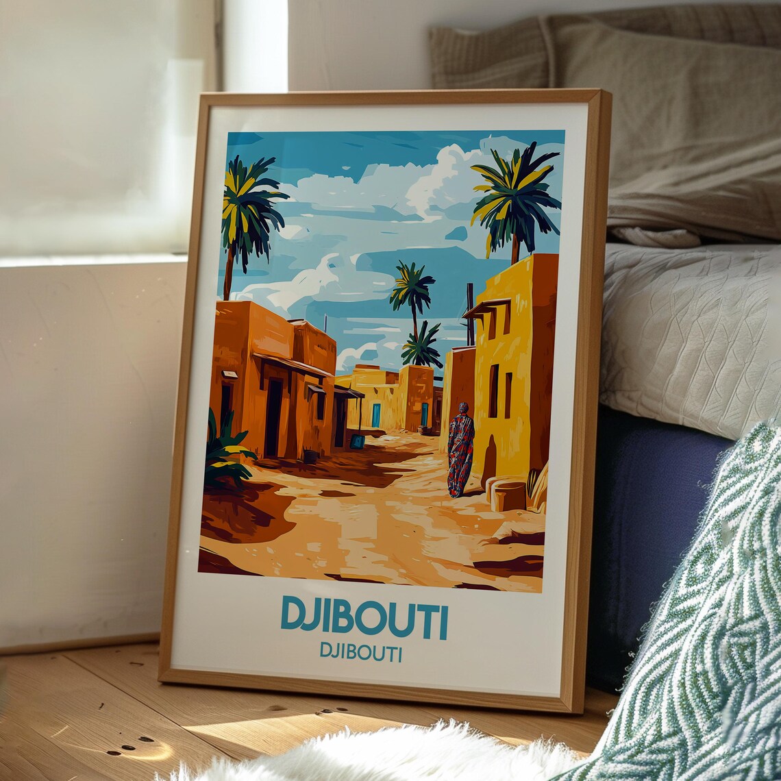 Djibouti Africa Desert Village Adobe Street Palm Trees Poster - Image 3