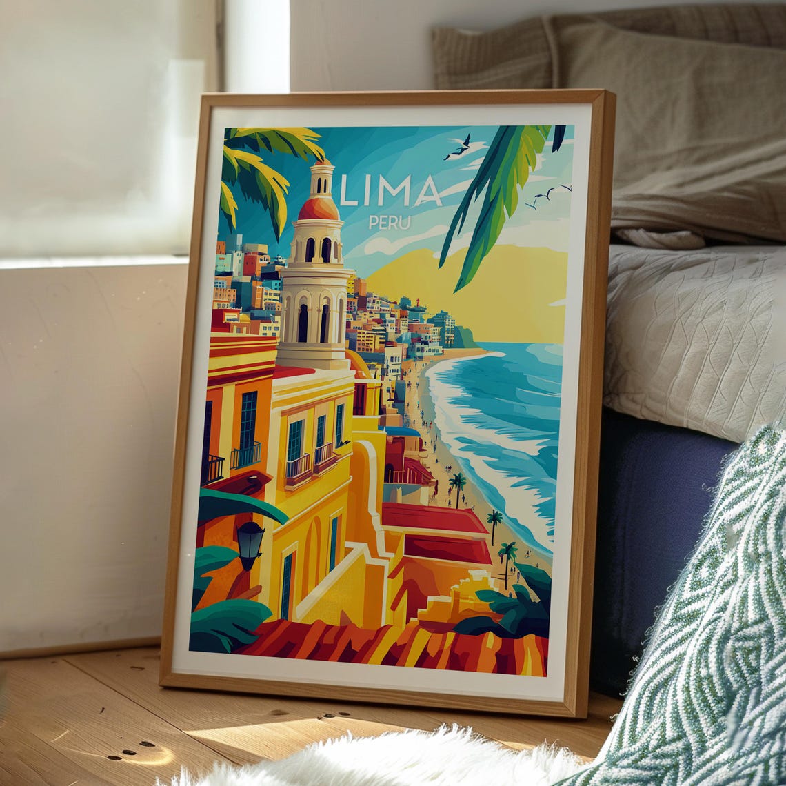Lima Peru Coastal Cliffs Church Tower Beach Scene Travel Poster - Image 3