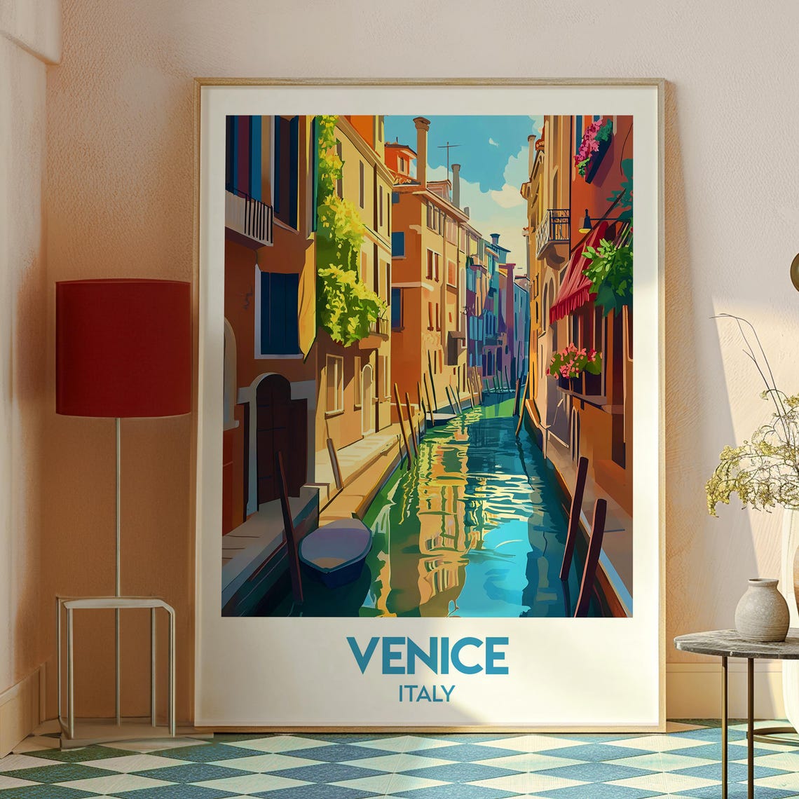 Venice Italy Colorful Canal Reflections Gondola Travel Poster - Image 2