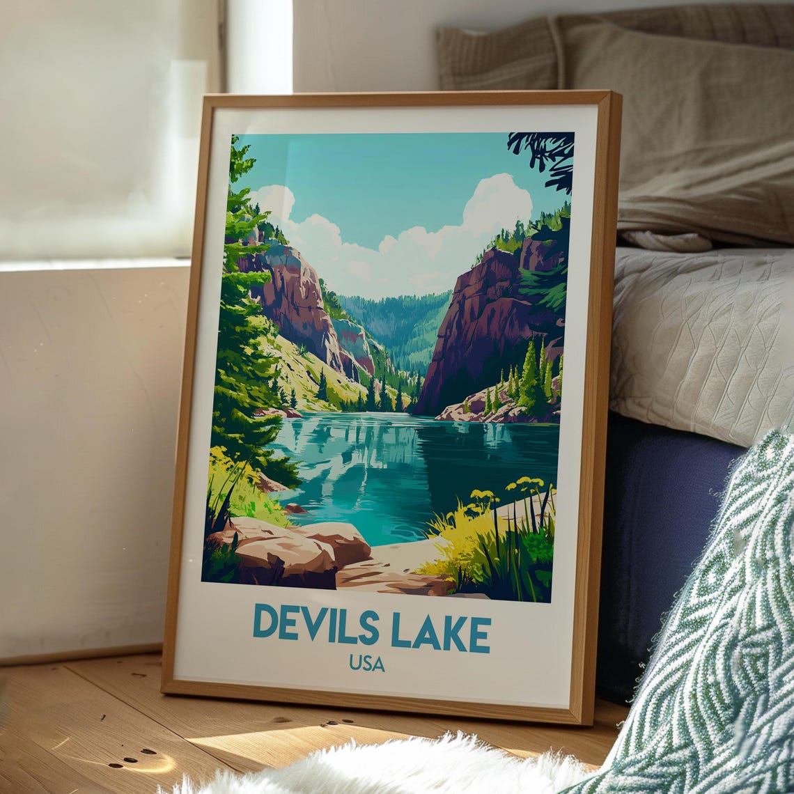 Devils Lake USA Turquoise Lake Red Rock Canyon Landscape Poster - Image 3