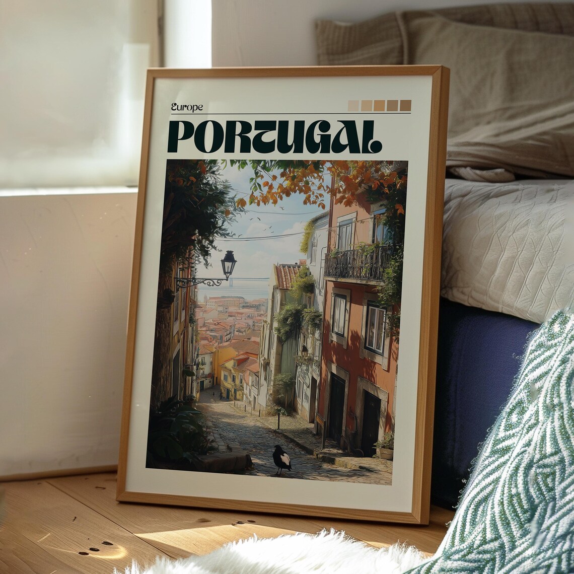 Portugal Europe Old Town Cobblestone Street Scenic Retro Travel Poster - Image 3