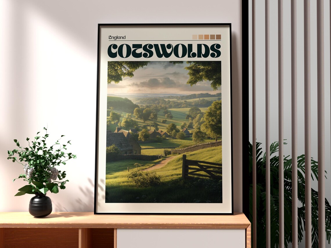Cotswolds England Rolling Green Hills Country Village Travel Poster