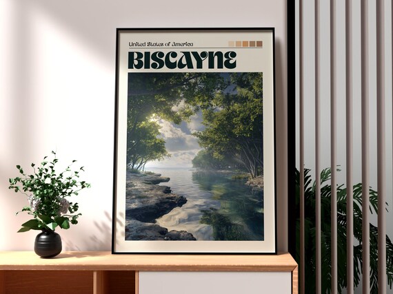Biscayne Florida Mangrove Bay Shoreline View Travel Art Poster