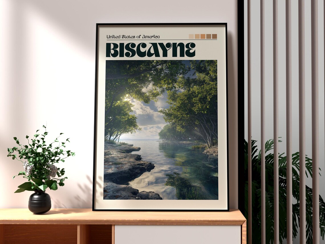 Biscayne Florida Mangrove Bay Shoreline View Travel Art Poster