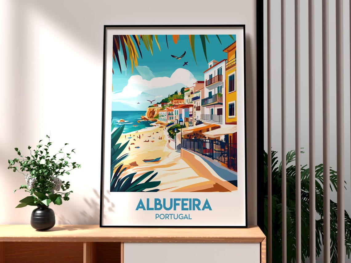 Albufeira Portugal Algarve Beach Cliffs Colorful Old Town Poster