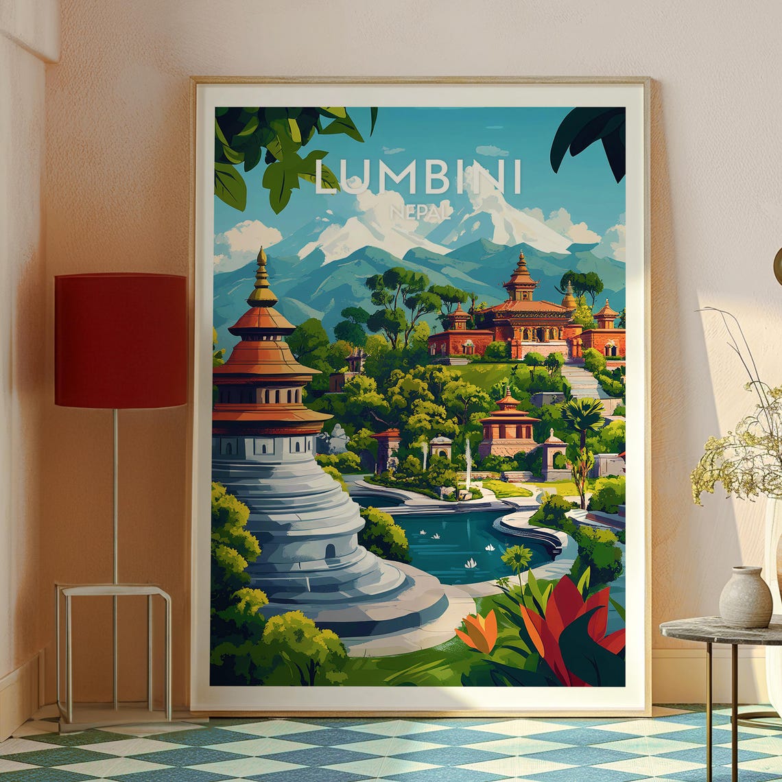 Lumbini Nepal Buddhist Stupa Temples Sacred Garden Travel Poster - Image 2