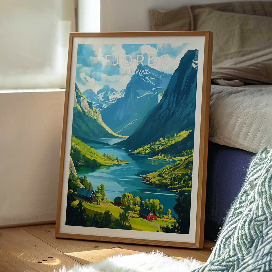 Norway Fjords Mountainside Lake Valley Vintage Travel Poster - Image 3