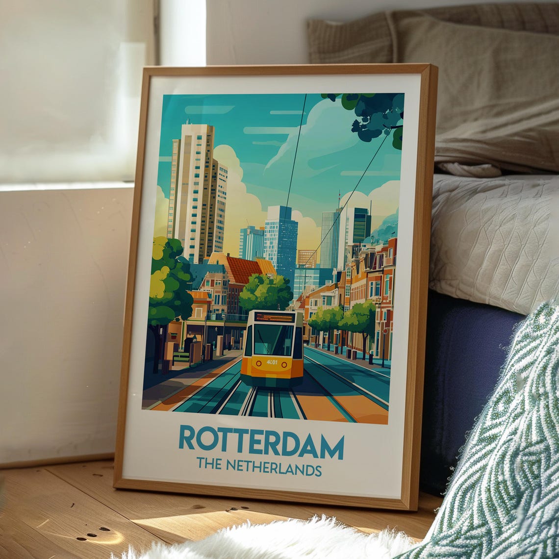 Rotterdam The Netherlands City Tram Retro Illustrated Travel Poster - Image 3