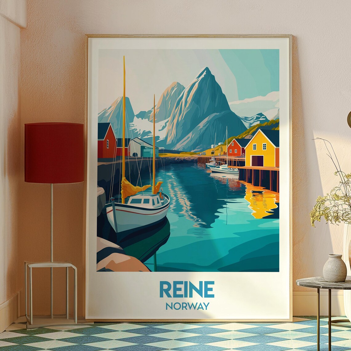 Reine Norway Lofoten Fishing Village Harbor Mountain Art Poster - Image 2