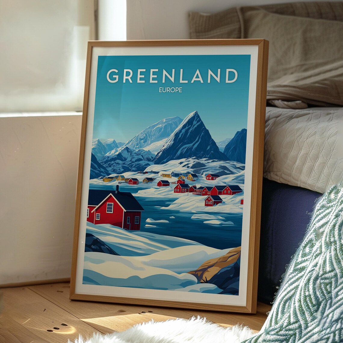 Greenland Europe Arctic Snow Village Mountains Winter Travel Poster - Image 3