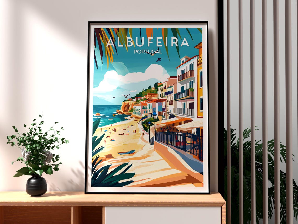Albufeira Portugal Algarve Beach Old Town Coastline Travel Poster