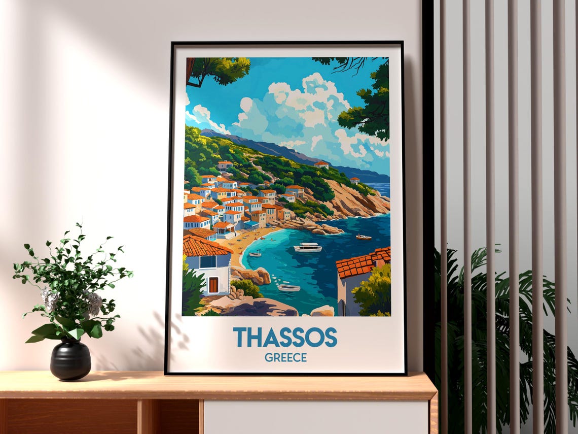 Thassos Greece Travel Poster, Coastal Wall Art