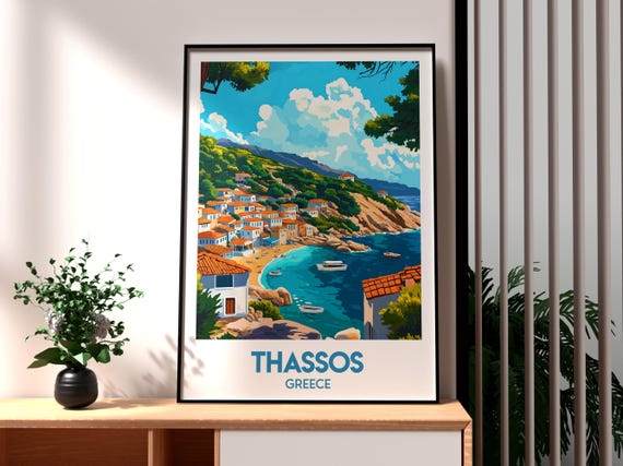 Thassos Greece Travel Poster, Coastal Wall Art