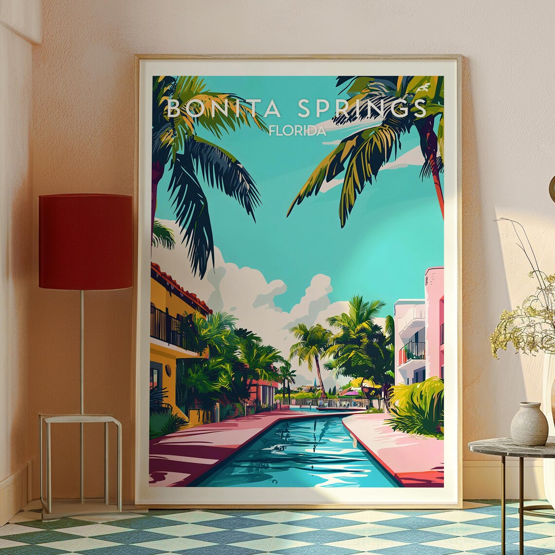Bonita Springs Florida Palm Canal Sunset Gulf Coast Travel Art Poster - Image 2