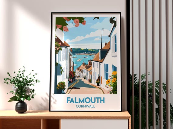 Falmouth Travel Poster, Cornwall Harbour, England