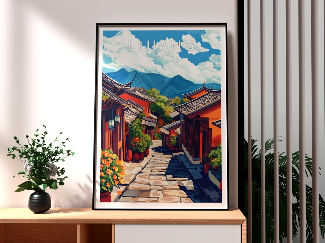 Lijiang China Ancient Old Town Stone Street Mountain Travel Poster