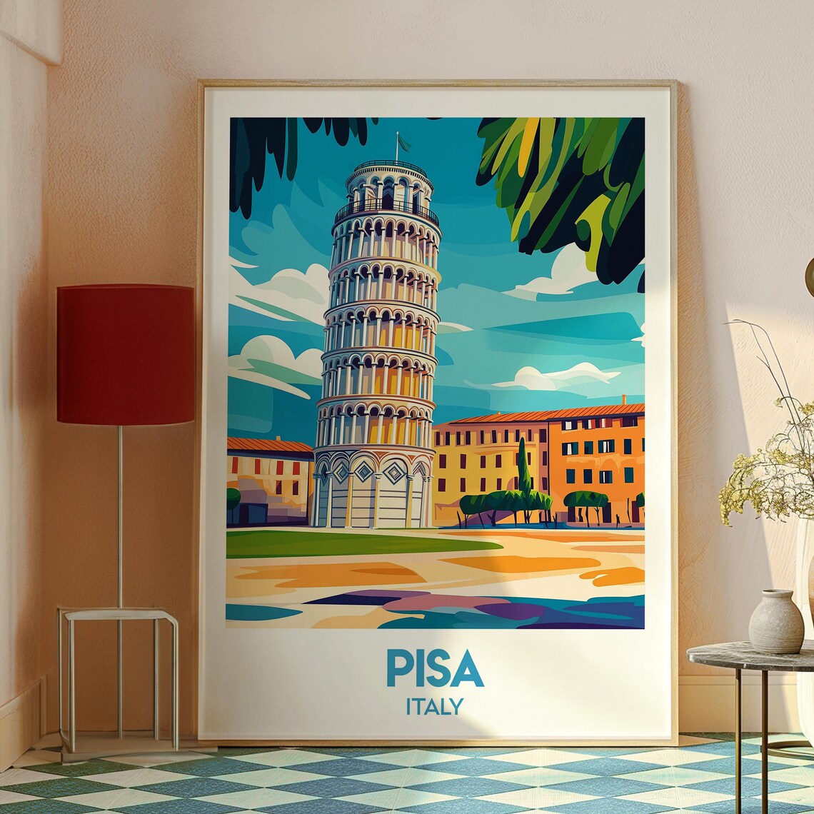 Leaning Tower of Pisa Tuscany Italy Vintage Landmark Travel Poster - Image 2