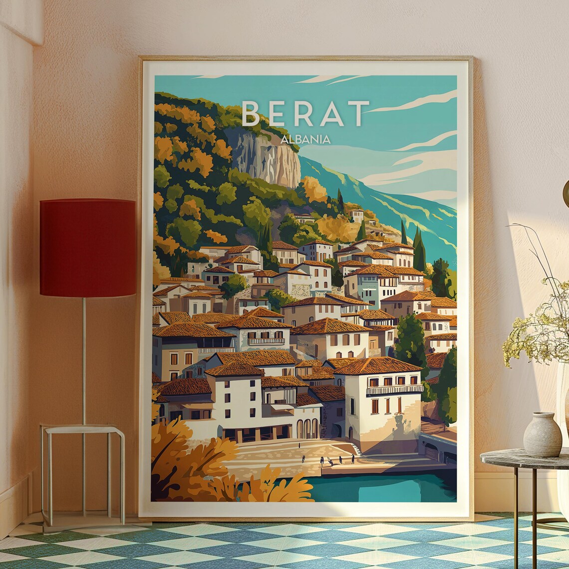 Berat Albania Historic Hill Town White Houses Riverside Poster - Image 2