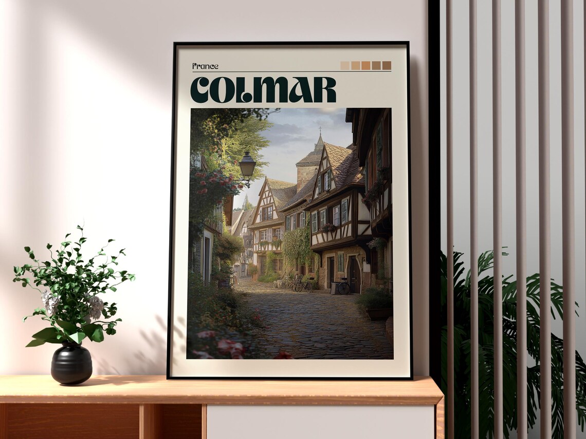 Colmar France Half Timbered Houses Cobblestone Street Fairytale Poster