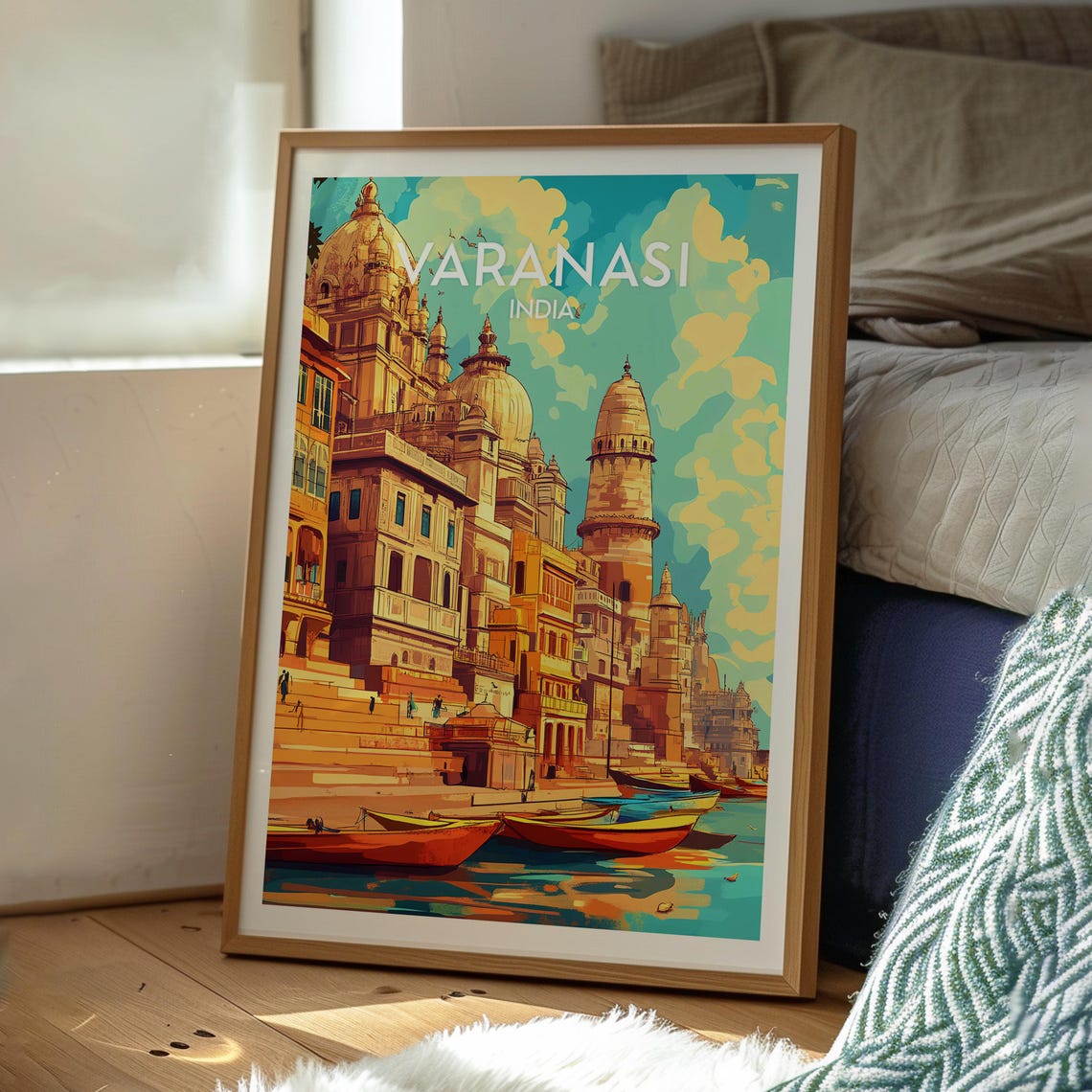 Varanasi India Ganges River Ghats Temples Boats Holy View Poster - Image 3