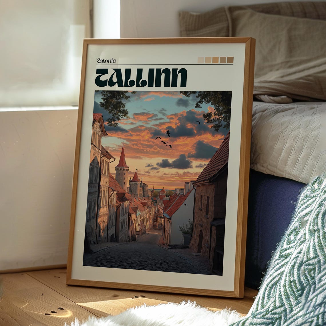 Tallinn Estonia Old Town Sunset Cobblestone Vintage Travel Poster - Image 3